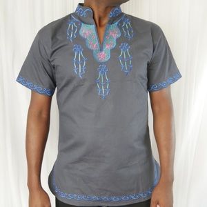 Men's African Embroidered Dashiki  - Dark Grey